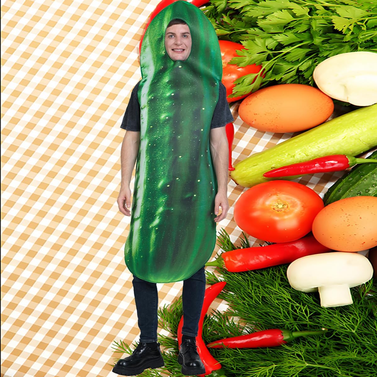 DSplay Adult Couple Pickle Costumes Cosplay Pickle Halloween Costume Fun Food Cucumber - Image 3