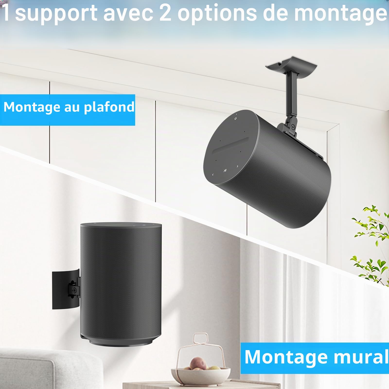 Support mural ou de plafond pour haut-parleur sans fil Sonos Era 100 – Support réglable inclinable et pivotant pour Sonos Era 100 – Support mural robuste pour haut-parleur Sonos Era 100, noir