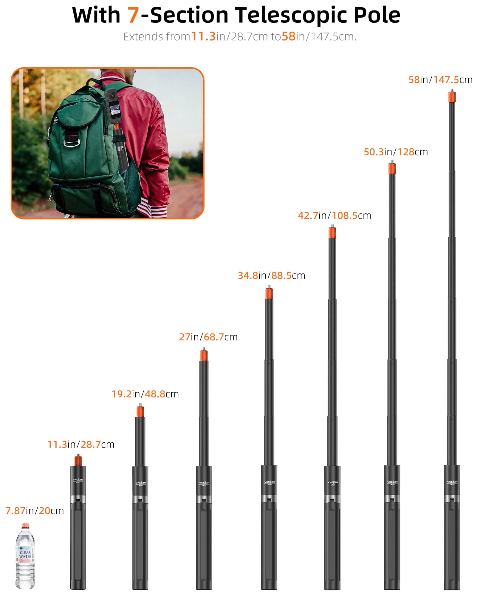 Treppiede per action cam da 147 cm, per Insta360 X5/X4/X3/Ace Pro 2/GO 3S, DJI Osmo 360, Pocket 4/3, tutti i modelli GoPro, impugnatura estensibile 2 in 1, supporto da viaggio, monopiede, accessori