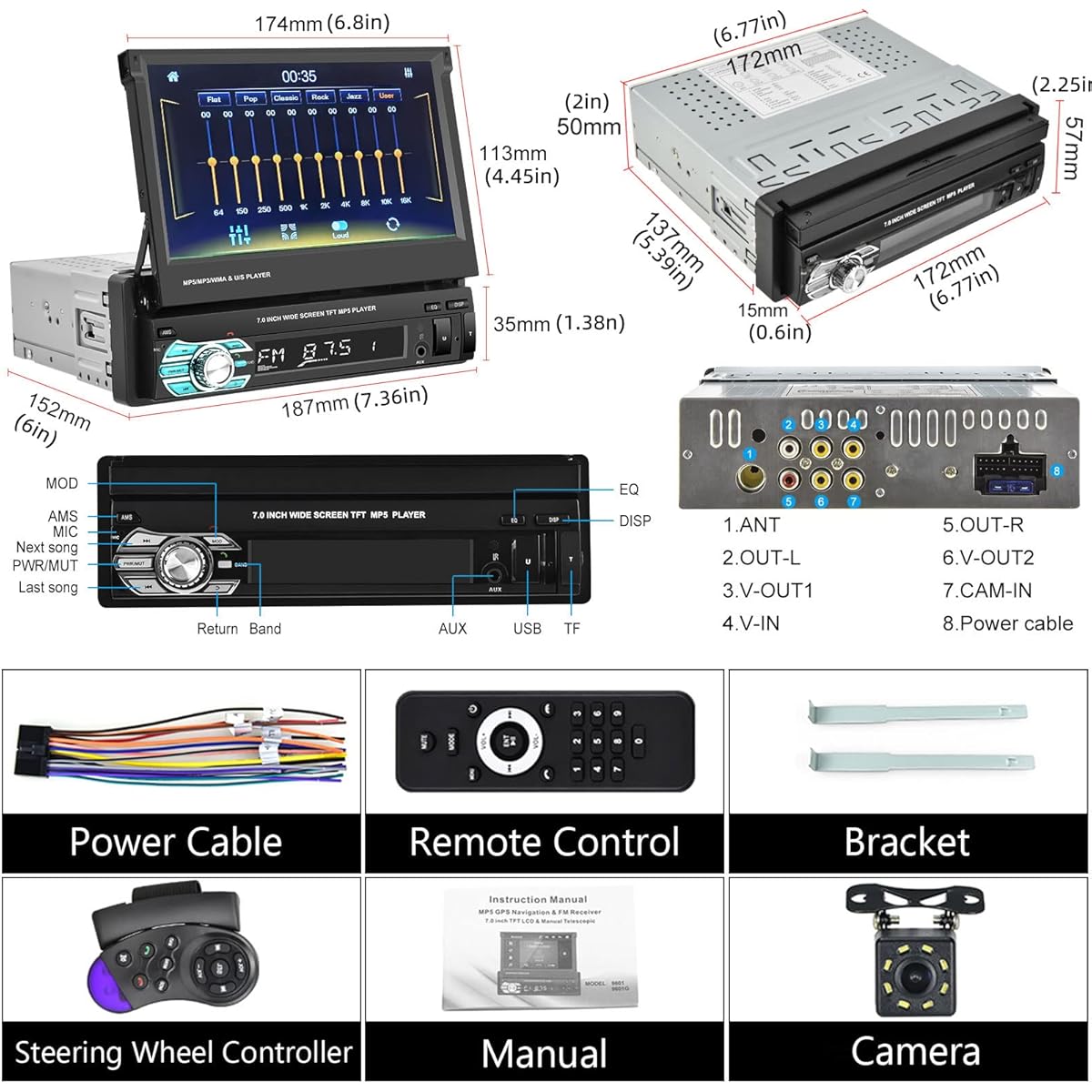 16/mo Finance Podofo Single Din Car Stereo 7 Inch Flip Out