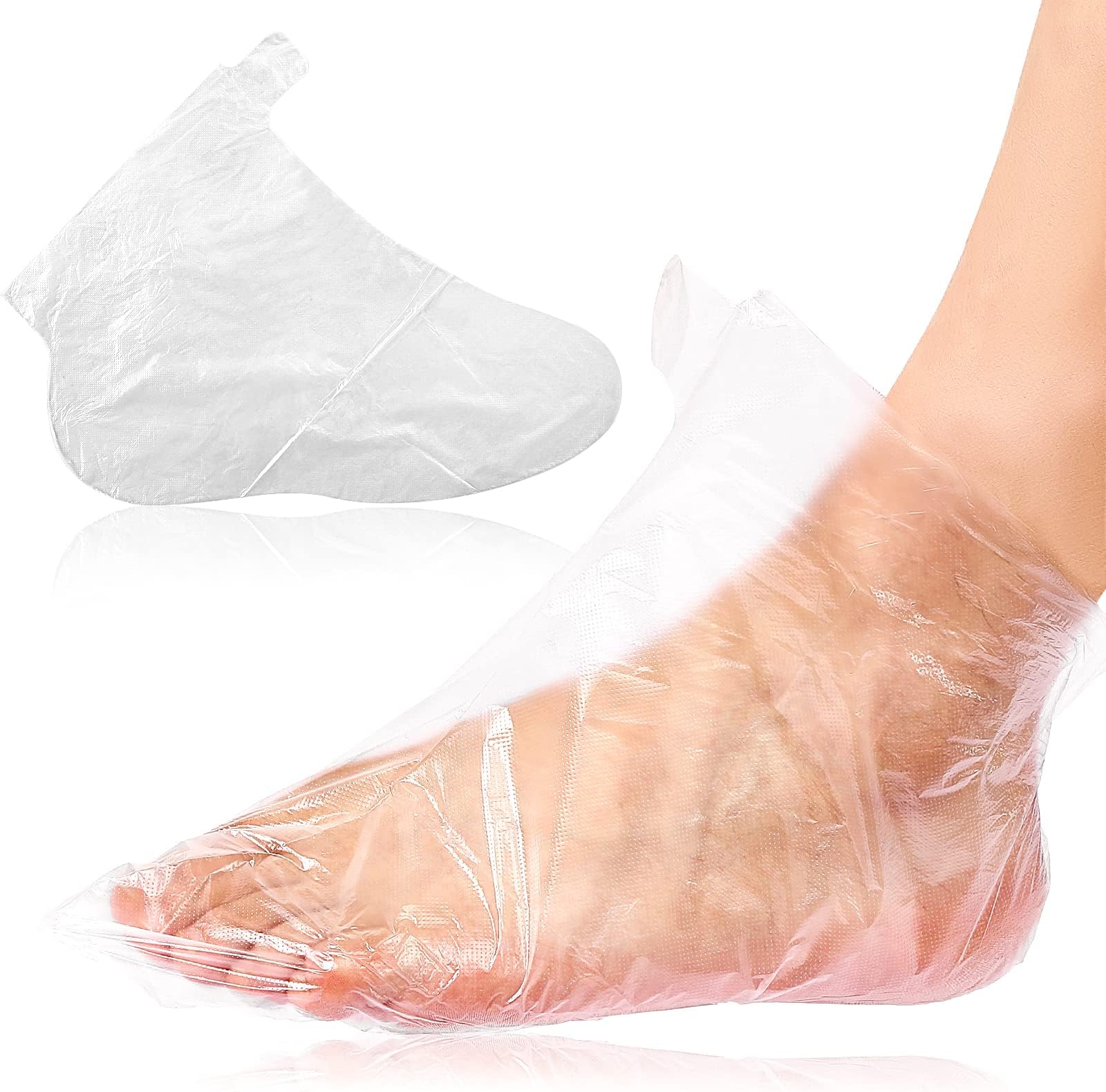 100 pcs Plastic Disposable Socks for Foot Pedicure Paraffin Wax Spa Treatment, Paraffin Wax Bath Liners for Feet, Clear Foot Mask Socks