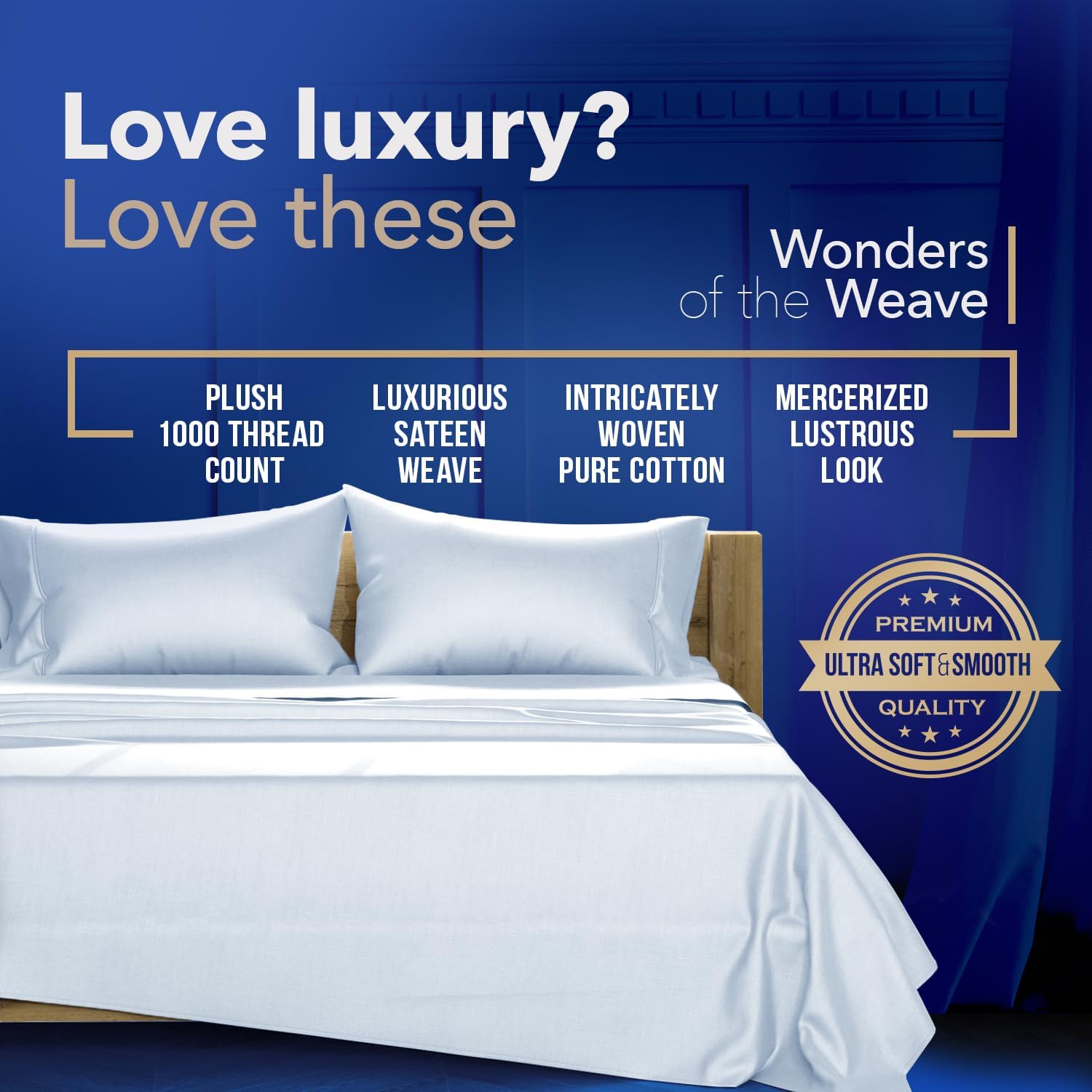 TEXAS LINEN CO. 100% Egyptian Cotton Standard/Queen Size Pillow Cases Set of 2-1000 Thread Count Pillow Cover - Breathable & Cooling Light Blue Pillowcases Set of 2 for Standard/Queen Pillows - Image 3