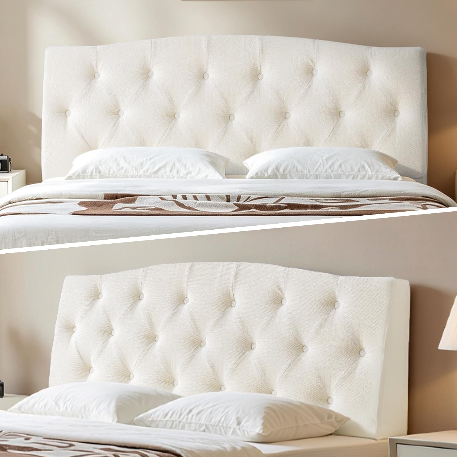Cream Upholstered Queen Headboard
