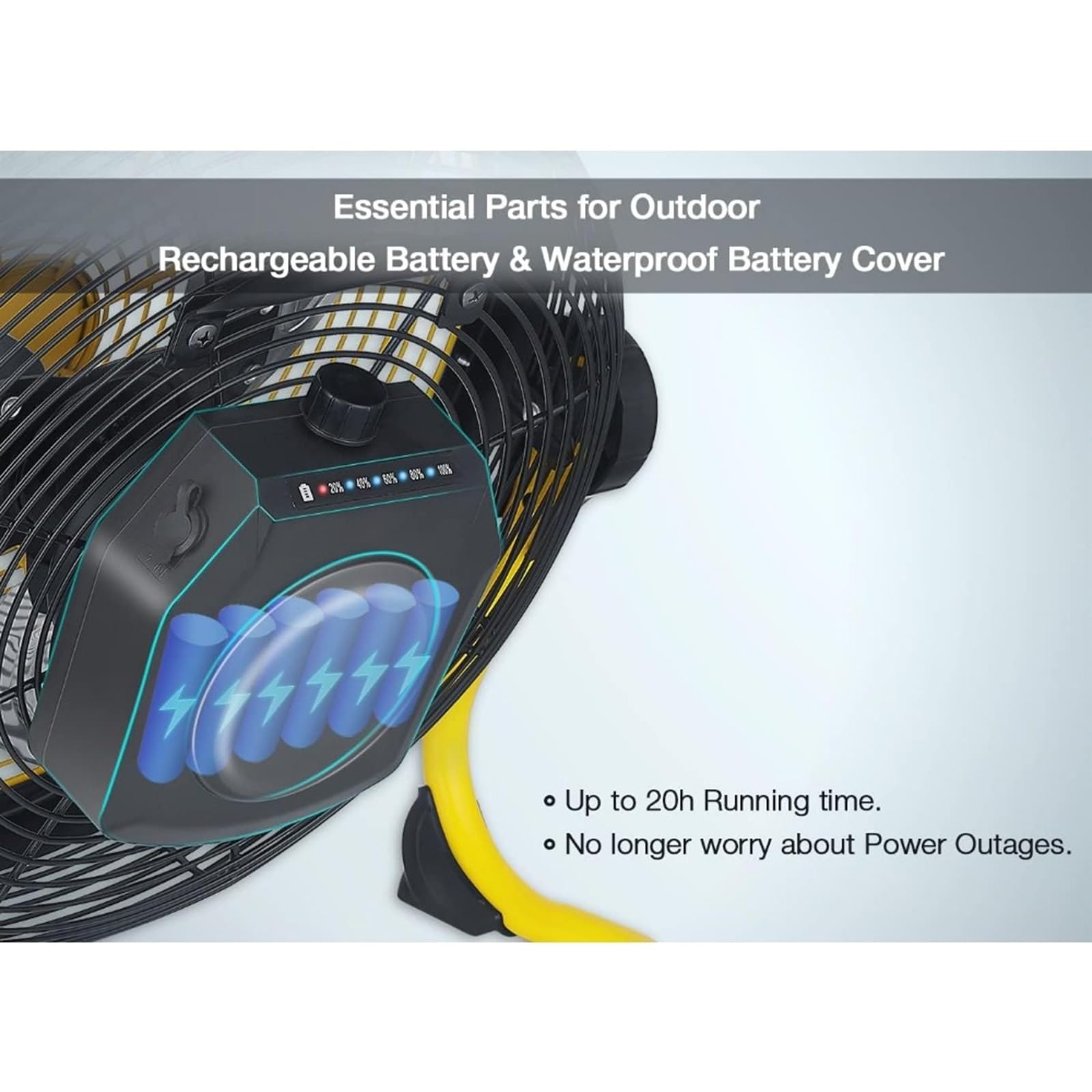 sdneNest Ventilador industrial de suelo, ventilador eléctrico industrial de 12 pulgadas, portátil, inalámbrico, hoja de metal, alta velocidad, para camping, viajes, comercial