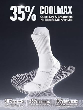 Rahhint Compression Running Socks for Women 3 Pairs, Anti-Blister Moisture Wicking Coolmax Crew Cushion Athletic Workout Socks