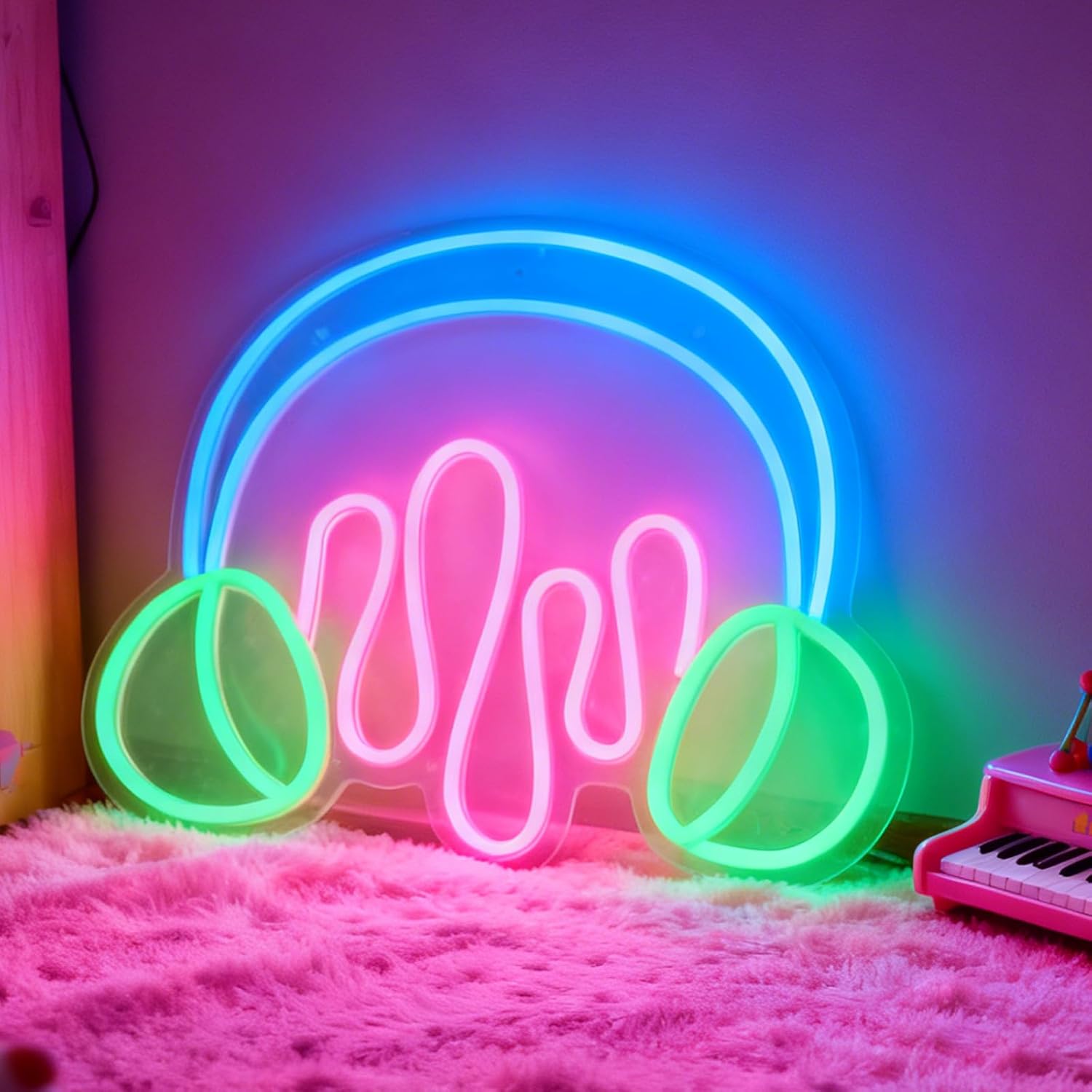 Headphone Shape LED Neon Sign, USB Powered Dimmable Decorative Neon Light for Home Bedroom Music Room Gaming Space Wall Table Decor Music Theme Party Gift for Teen Boy Girl 14.2 x 12.4 In