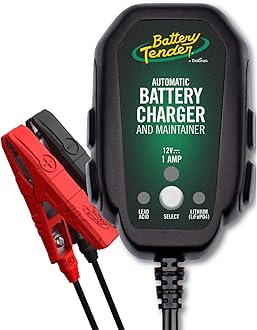 Battery Tender Junior 12V, 800mA Battery Charger and Maintainer for Lead Acid and Lithium Batteries - Switchable Battery Charger for Powersports - 022-0199-DL-WH