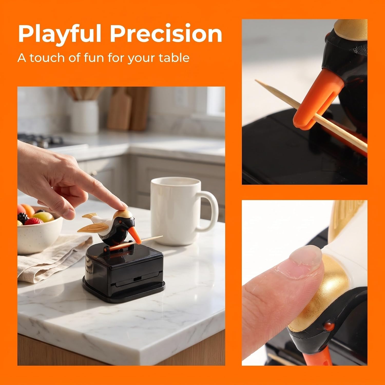 Cabilock 2pcs Bird Shaped Toothpick Dispenser Plastic Holder for Table | Little Bird Novelty Design, One Handed Access for Toothpicks or Cotton Swabs, Portable Decor for Bathroom image 3