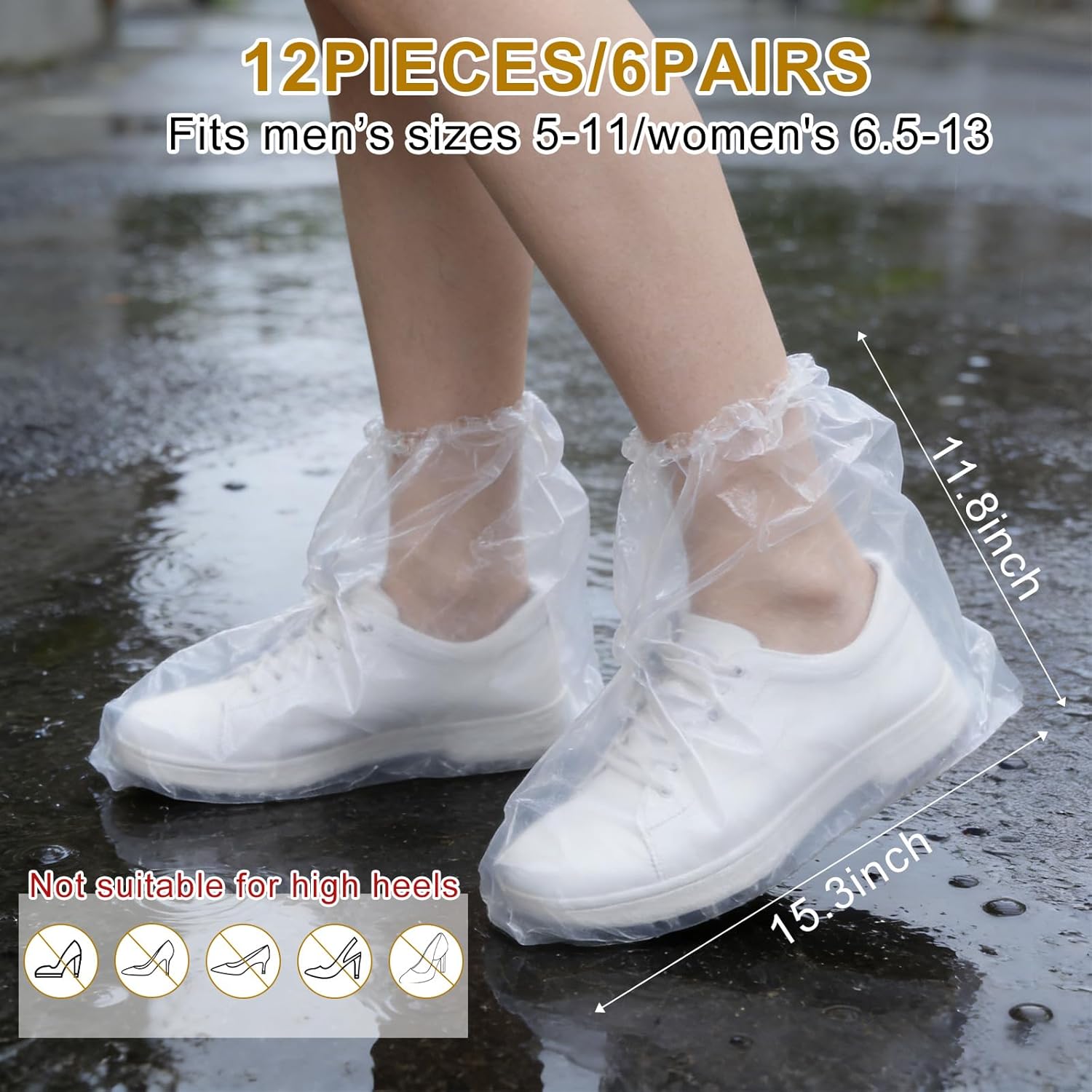 12 Pcs Waterproof Shoe Covers for Rain, Non-Slip Disposable Rain Shoe Covers, Plastic Shoe Ponchos, Thickened PE Material Boot Covers for Men and Women (Clear) - Image 3