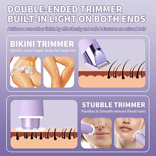 Miniatura 4 de Recortadora de bikini 2 en 1 para mujer, afeitadora eléctrica y maquinilla de afeitar para mujer con luz, recortadora de pelo púbico para mujer,