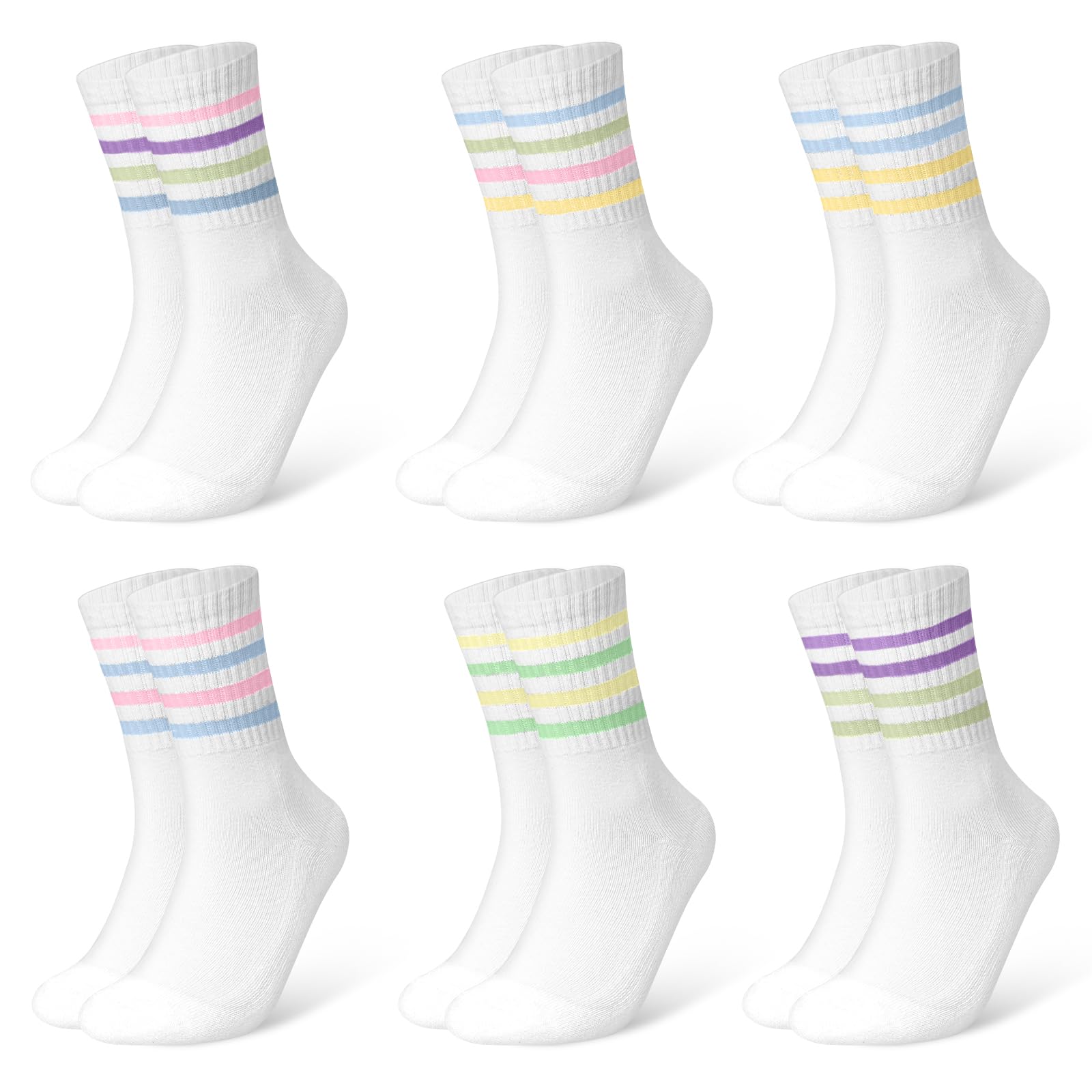 HAGOT 6 Paar Damen Tennis Socken, Tennissocken Damen, Frottee Sohle Atmungsaktiv Baumwollsocken, Damen mit Streifen Weiß Tennis Socken, Sport Socken, Geschenke für Frauen