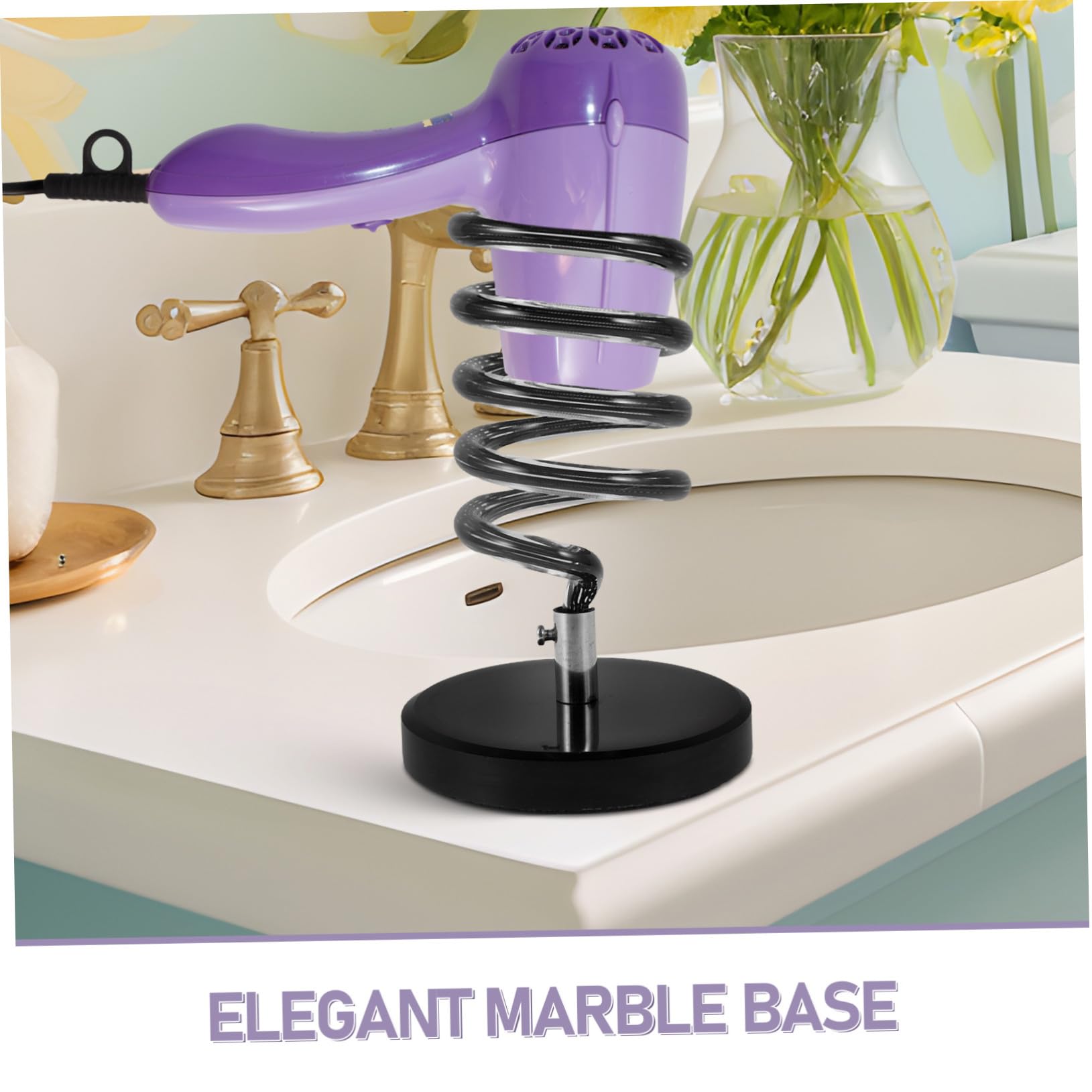 Soporte para Secador de Pelo de Salón con Base de Mármol Negro Soporte de Mesa sin Taladro para Organización de Herramientas de Peinado y Cuidado del Cabello Accesorio para Baño y