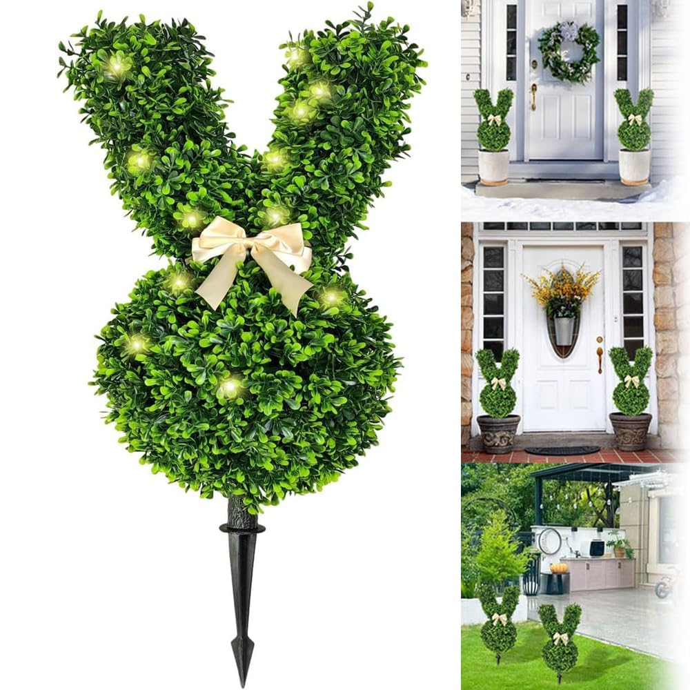 Topiary Bunnies Tree 2025 Easter Artificial Bunny-Shaped Topiary Tree Pot For Easter Porch Decor Uv-Resistant, Indoor & Outdoor Garden Decor (55cm Luminous)
