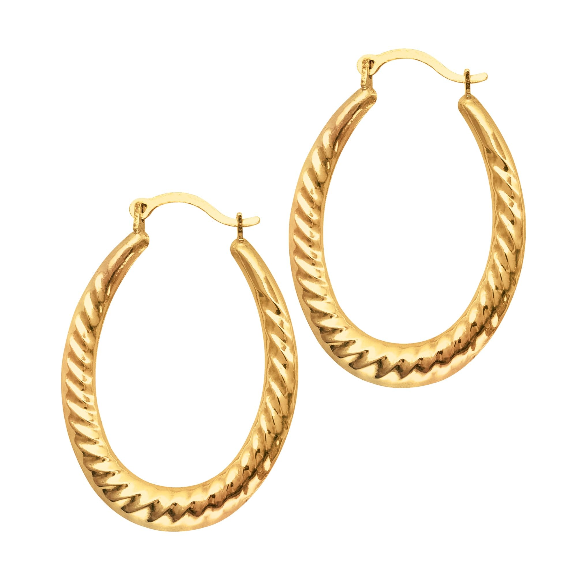 Amazon.com: 14K Yellow Gold Shiny Textured Oval Shape Hoop