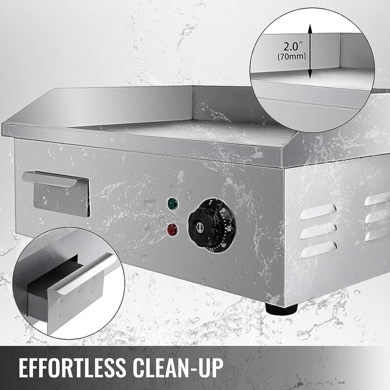 3000W Electric Countertop Griddle, Commercial Stainless Steel Hot Plate with 50-300℃ Adjustable Temperature, Teppanyaki for BBQ Cooking Steak, Eggs, Pancakes