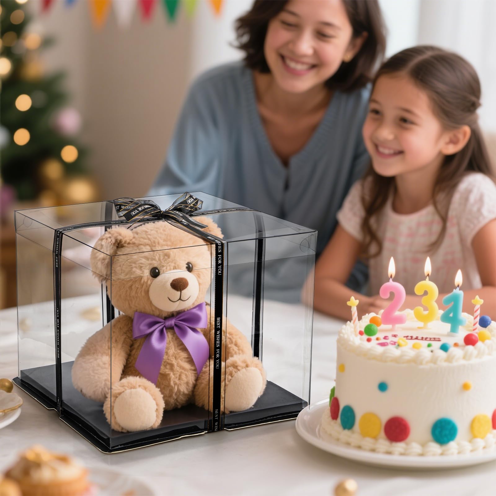 Cididu Paquete de 6 cajas grandes transparentes para tartas con cinta, cajas altas para tartas de 12 x 12 x 10 pulgadas, cajas de embalaje transparentes escalonadas con tapa, recipientes de regalo