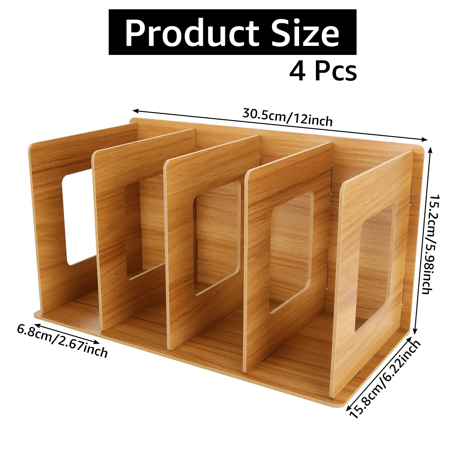 4 estantes de madera para CD, 30 x 17 x 15 cm, estante de CD de escritorio con 4 secciones, estantes de almacenamiento de discos LP fáciles de montar, estantes de almacenamiento de CD de madera