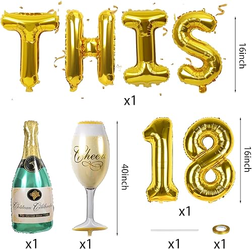 Miniatura 2 de Globos dorados de 18 cumpleaños para hombres y mujeres, decoración dorada de 18 cumpleaños con el número 18, globos de aluminio con el número 18,