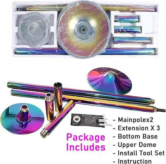 RayGenius Dance Pole, Rotating 45mm Chrome Plated Metal Pole, 2.23M-2.37M, 200kg Weight Capacity, Static & Spinning Modes