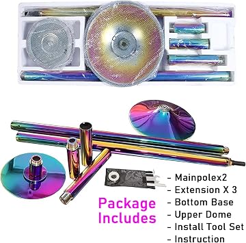 RayGenius Dance Pole, Rotating 45mm Chrome Plated Metal Pole, 2.23M-2.37M, 200kg Weight Capacity, Static & Spinning Modes