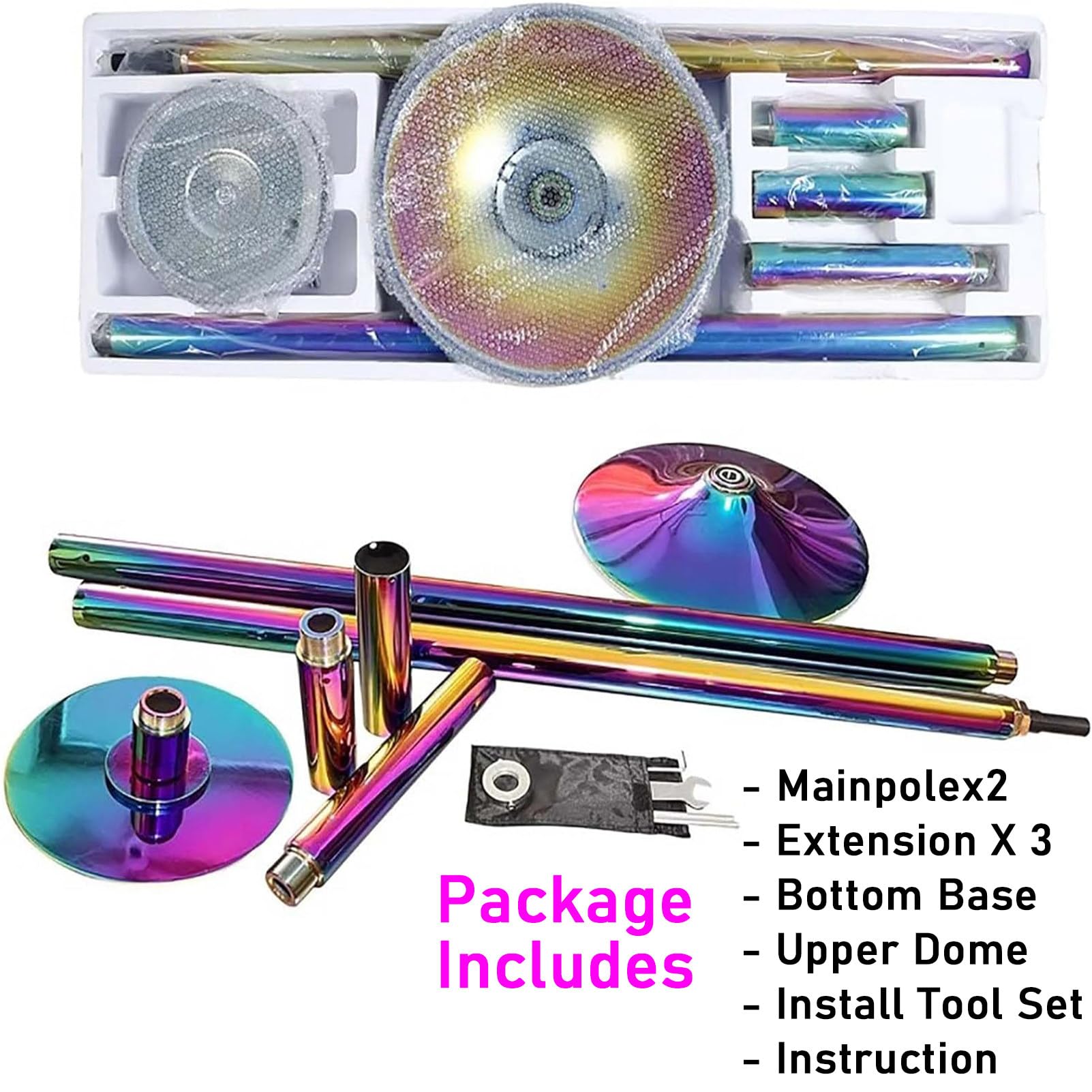 Ensemble de pole dance rotatif, bâton de pole dance professionnel, club à domicile, équipement de fitness portable, bâtons de pole dance rotatifs et fixes, hauteur réglable, 3