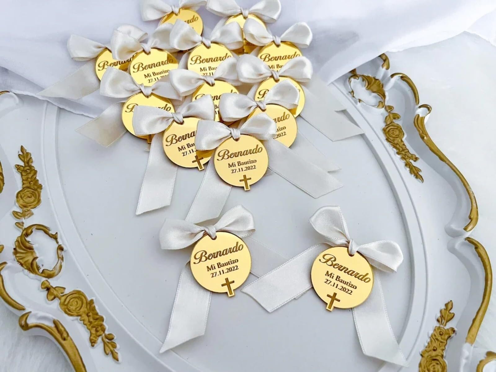 Lot De 20/50/100 Étiquettes De Baptême En Acrylique Gravées Personnalisées, Étiquettes De Baptême Personnalisées Avec Nom, Centres De Table De Mariage For Bébé, Cadeau De Baptême En Croix Acrylique(30