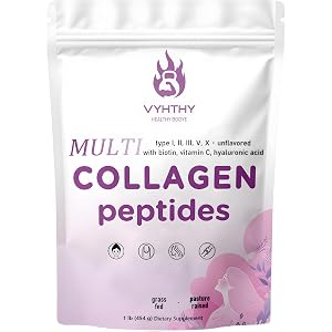 Multi Collagen Peptides Powder 16oz Hydrolyzed Protein Type I II III V X with Hyaluronic Acid Biotin Vitamin
