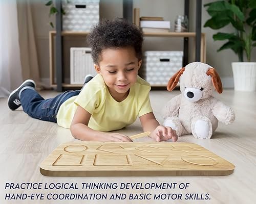 Miniatura 9 de Tabla reversible de preescritura y trazado de formas, aprendizaje para niños pequeños, formas de madera, trazado de formas para niños pequeños,