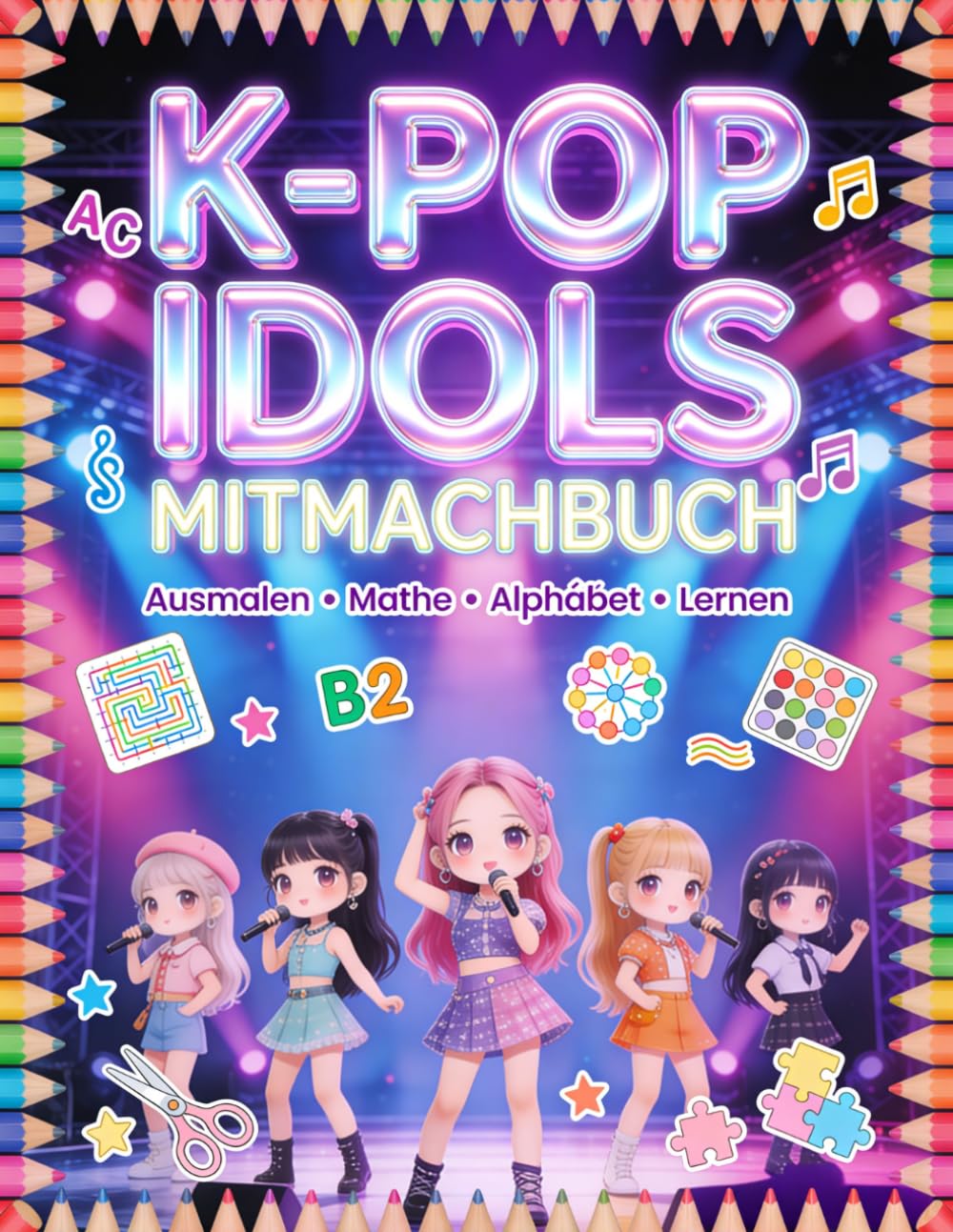 Großes K-Pop Mal- und Rätselbuch für Kinder