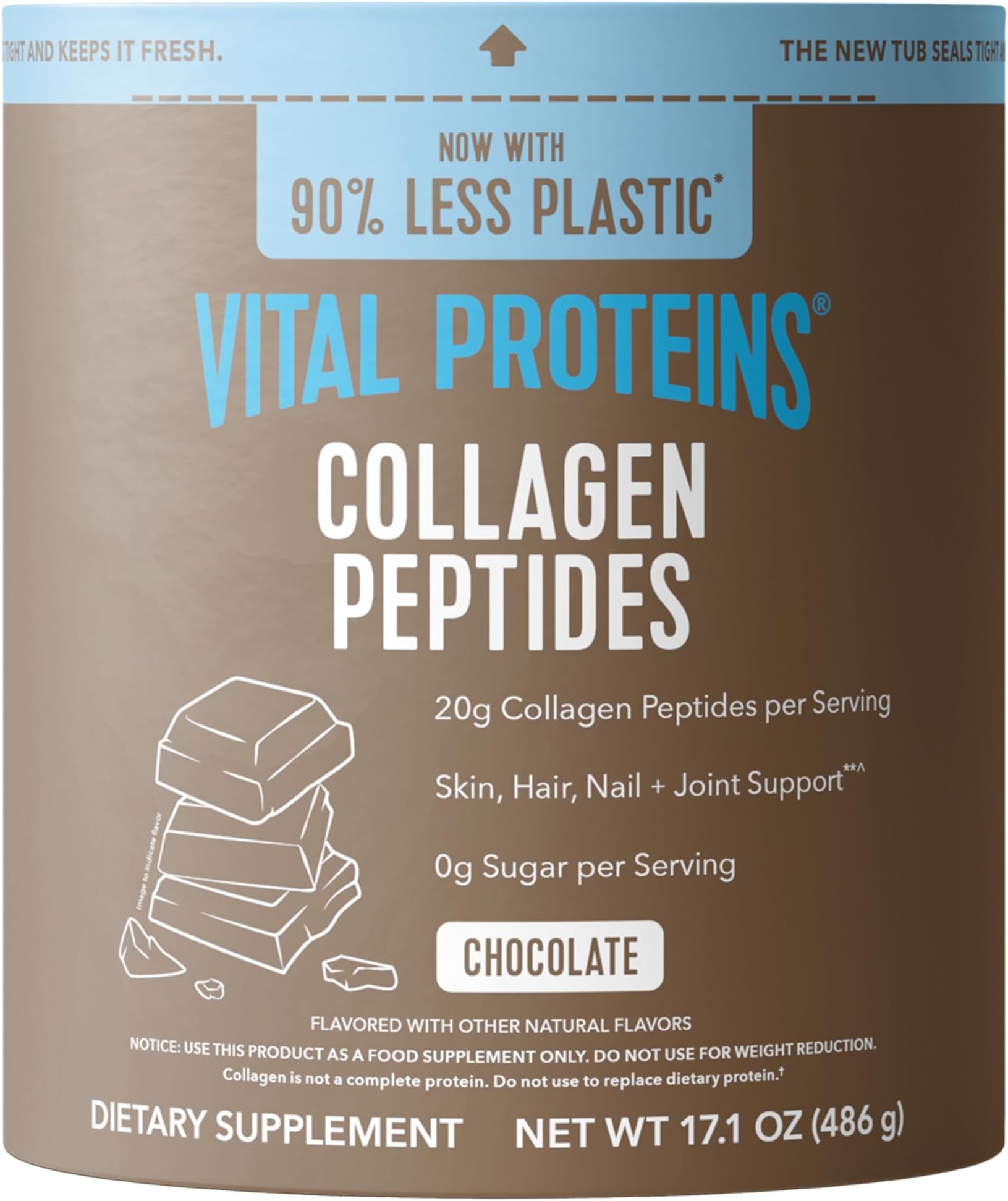 Grass Fed Collagen Powder Supplement (Type I, III) for Skin Hair Nail Joint - Hydrolyzed Collagen, Grass Fed, Dairy and Gluten Free - Chocolate Flavor, 17.1 oz Canister