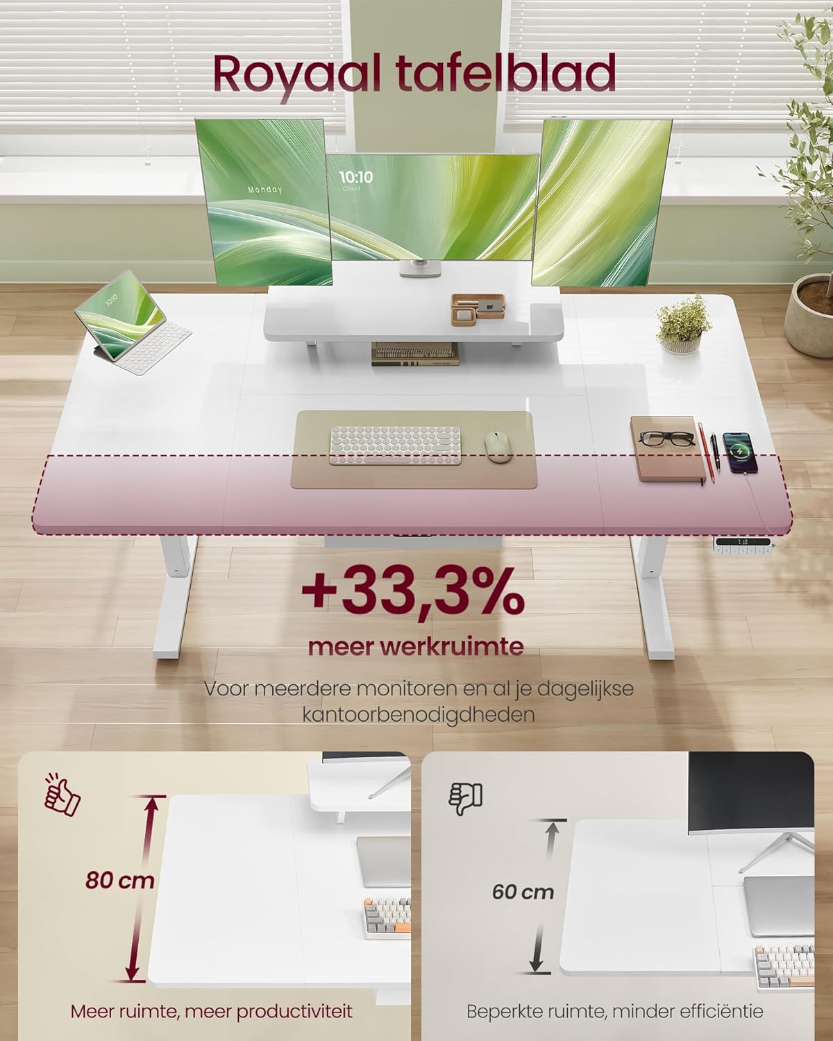 Desktop dimensions and increased workspace