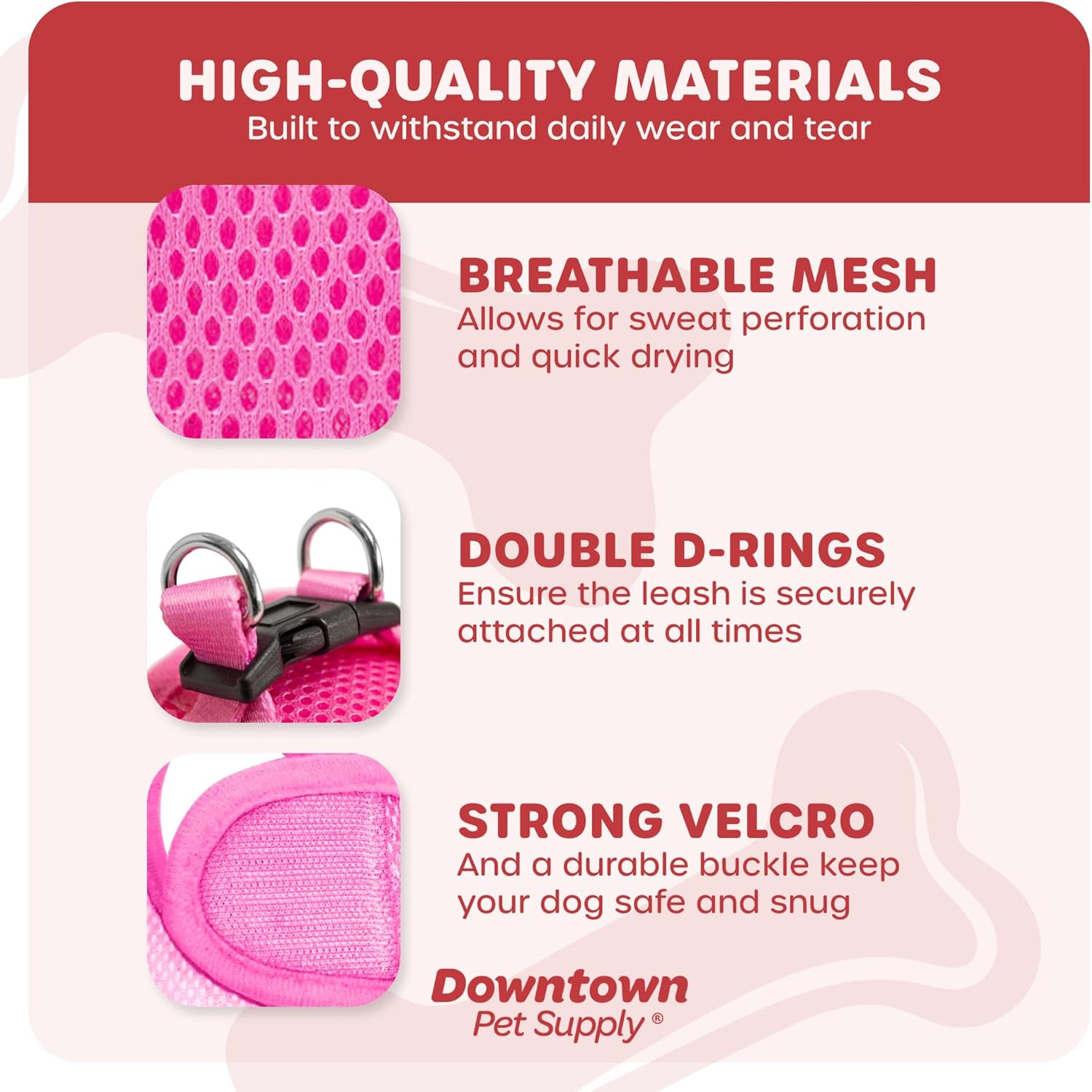 Downtown Pet Supply Step in Dog Harness for Small Dogs No Pull, Medium, Pink - Adjustable Harness with Padded Mesh Fabric and Reflective Trim - Buckle Strap Harness for Dogs Medium Pink