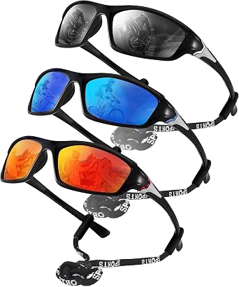 JATEBI 3 Pack Polarized Sports Sunglasses for Men Women Mens Sunglasses Wrap Around UV Protection for Cycling Fishing Driving