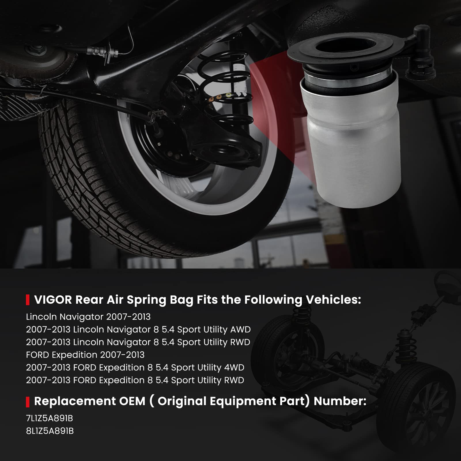 Rear Left & Rear Right Air Suspension Struts 7L1Z5A891B Replacement For Ford Expedition 2007-2014 5.4L V8, Replacement For Lincoln Navigator 2007-2012 5.4L V8#8L1Z5A891B - View #7