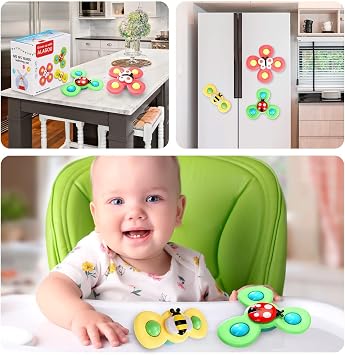 Toys Suction Spinners for Babies,Spinners for Baby Spinnertoy 0-6 Months,Bath Toy for 1-3 Year Old Boys Girls Birthday Gifts Age 1 2 3 Boys Girls Travel Plane Toy 1 2 3 BabyToy 0-6-12 Months