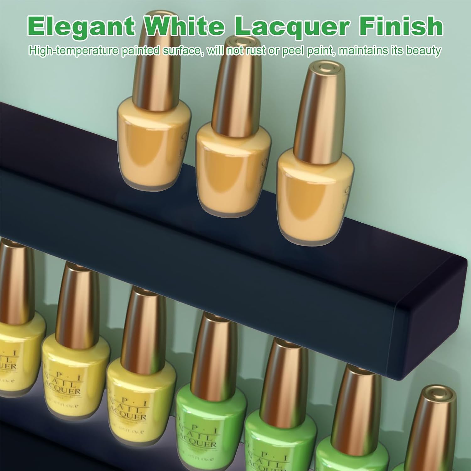 Estante de almacenamiento de aceites esenciales, estante montado en la pared para esmalte de uñas y perfume, organizador de belleza multifuncional para salón y tienda de uñas (negro)