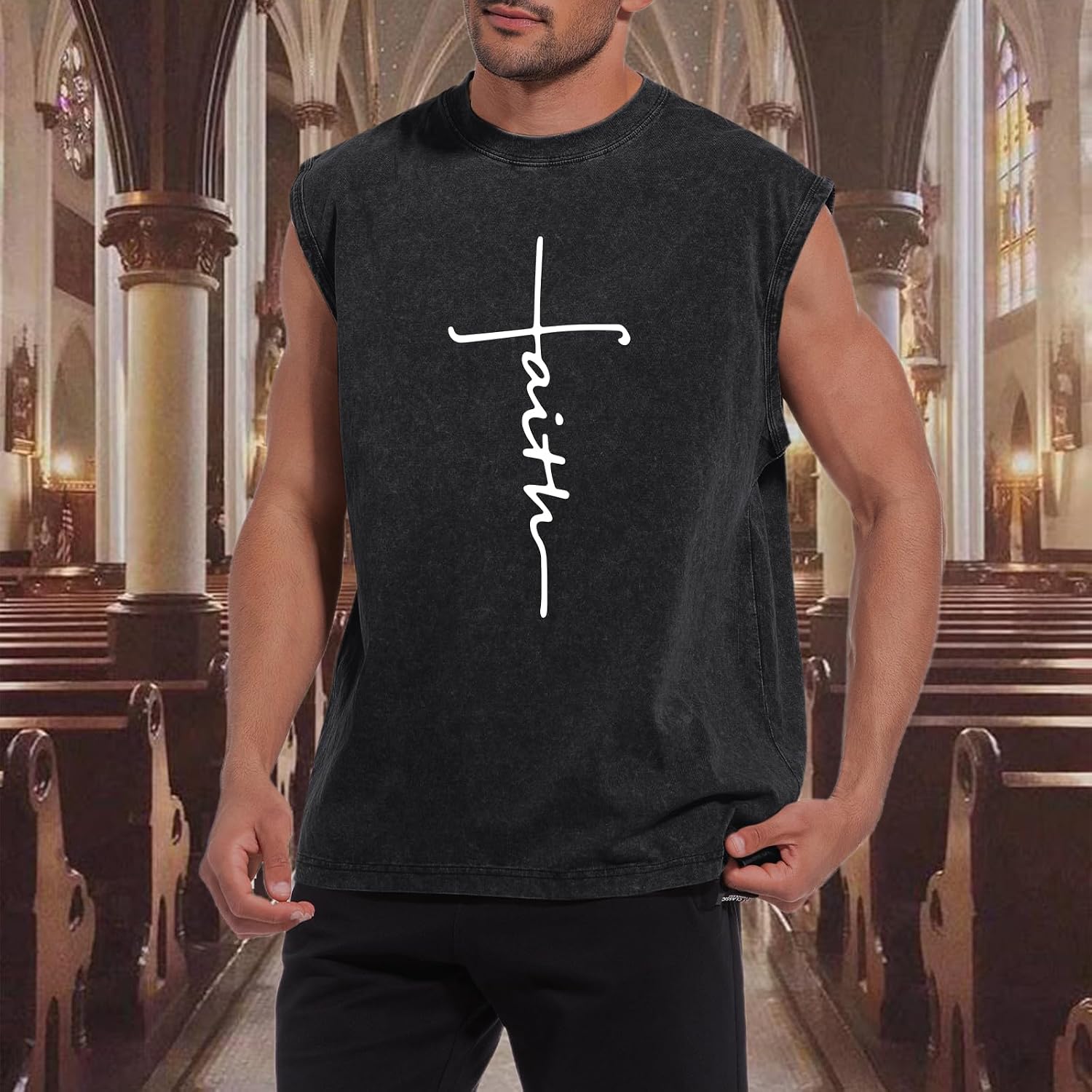 Faith Christian Tank Tops for Men Graphic Cut Off Shirts Sleeveless Muscle Tee Shirts Gym Workout Acid Wash Tanks image 3