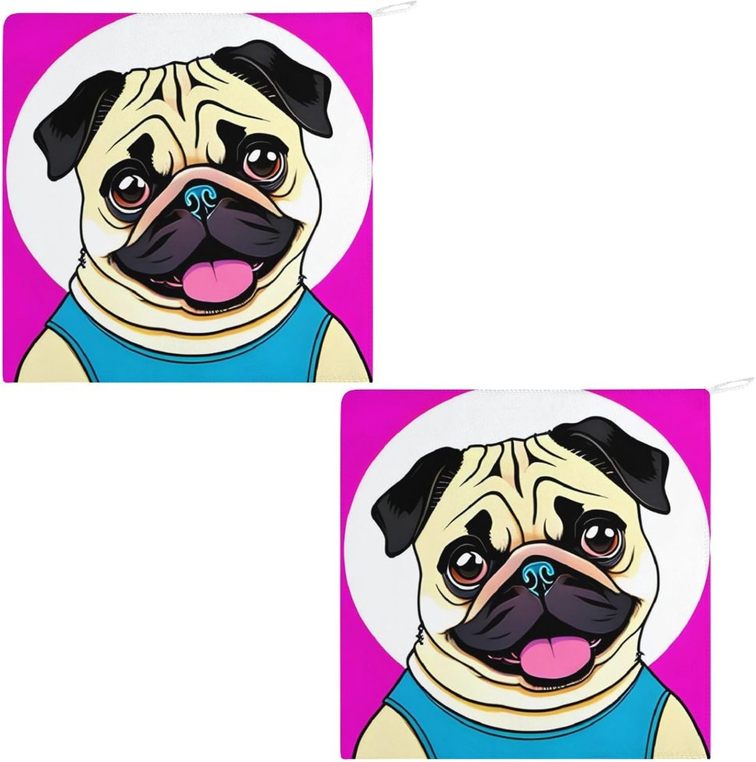 Funny Cartoon Pug Puppy Dog Kitchen Towels Set -2PCS Super Absorbent Hand Towels, Soft Face Towel Set with Hanging Loop Lightweight Quick Dry Microfiber Dish Towels for Yoga Camping Hotel Spa Travel image 3
