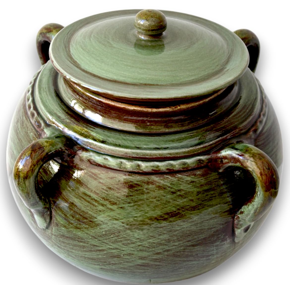 Legumiera con Manici Verde Terre Antiche, Pentola in Terracotta Colì Maioliche e Terrecotte dal 1650, diametro 20 cm