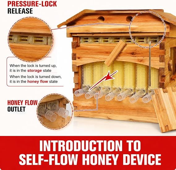 Self-Flowing Beehive Starter Kit, Fir Wood Hive with 7 Flow Frames