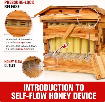 Self-Flowing Beehive Starter Kit, Fir Wood Hive with 7 Flow Frames