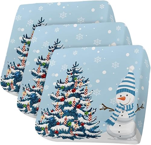 Fundas de cojín para sofá, diseño de muñeco de nieve, color azul claro, funda elástica para sofá con parte inferior elástica, diseño de árbol de