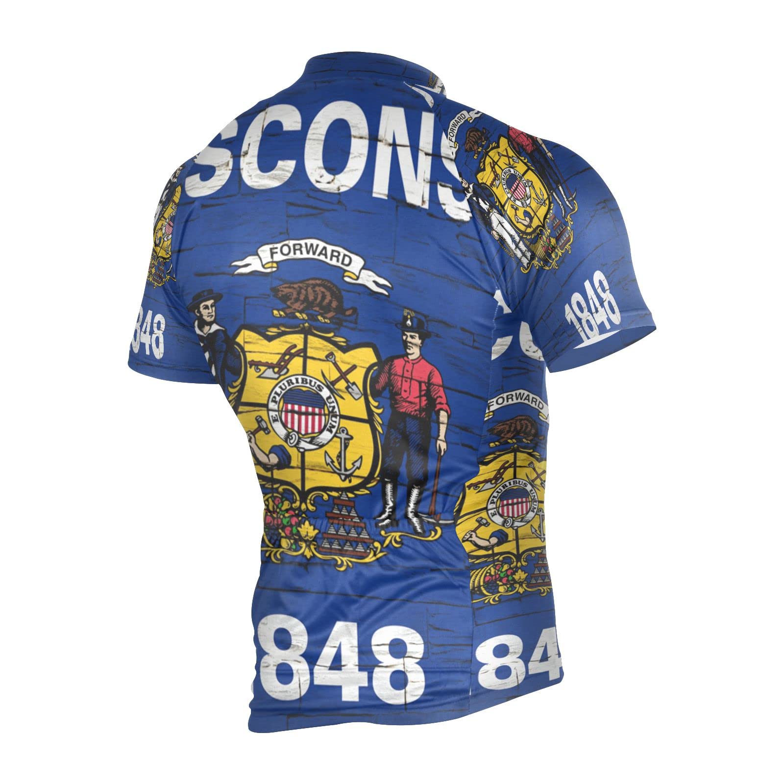 Wisconsin State Flag Men's Cycling Jersey Short Sleeve Bike Jacket Biking Bicycle Jersey Shirt