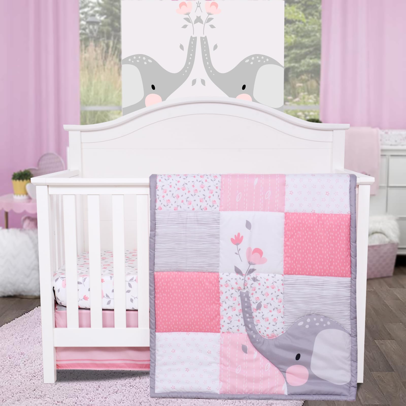 Little Love by NoJo Dream Big Little Elephant Grey, White and Gold 3 Piece Crib