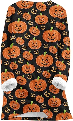 Miniatura 4 de SHOPESSA Womens Thermal Tops Long Sleeve Pumpkin Sweatshirts for Women 2023 Novelty Halloween Shirts Fuzzy Winter Sweater