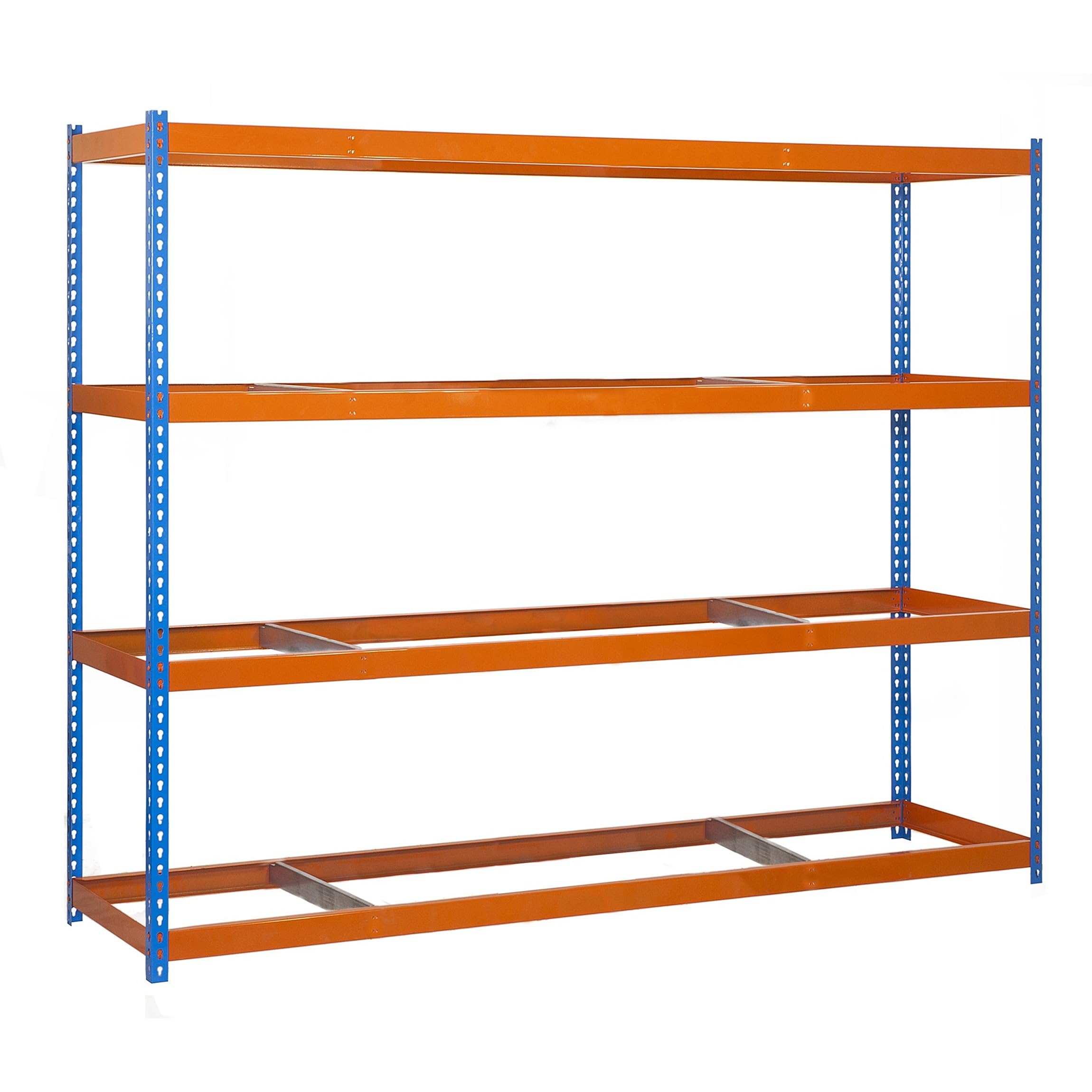 Simon Rack Estanteria Industrial, 2000x2100x600 mm, 500 kg de Punto Flexión, 4 Alturas, Sin Bandejas, Estanterias Almacenaje, Estanterias Metalicas, Azul/Naranja - SimonTaller
