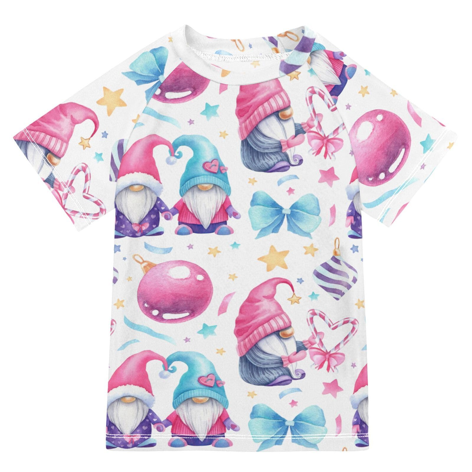 Aflyko Christmas Boys' Swim Shirt Pinks Blue Gnome Star Rash Guard Beachwear Sun Protection Fishing Hiking Camping Surfing Swimming Toddler Infant Summer Daily T-Shirt, 4T
