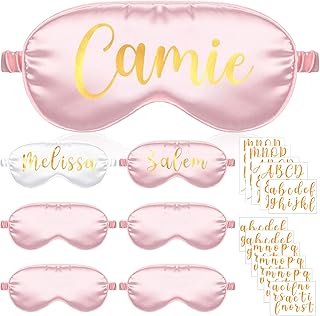 6 Sets Bridal Party Favors Set Package Sleep Mask DIY Name Bridesmaids Proposal Gift 6 Eye Mask with 11 Gold Letter Heat Transfer Stickers for Bridal Bachelorette Party Wedding