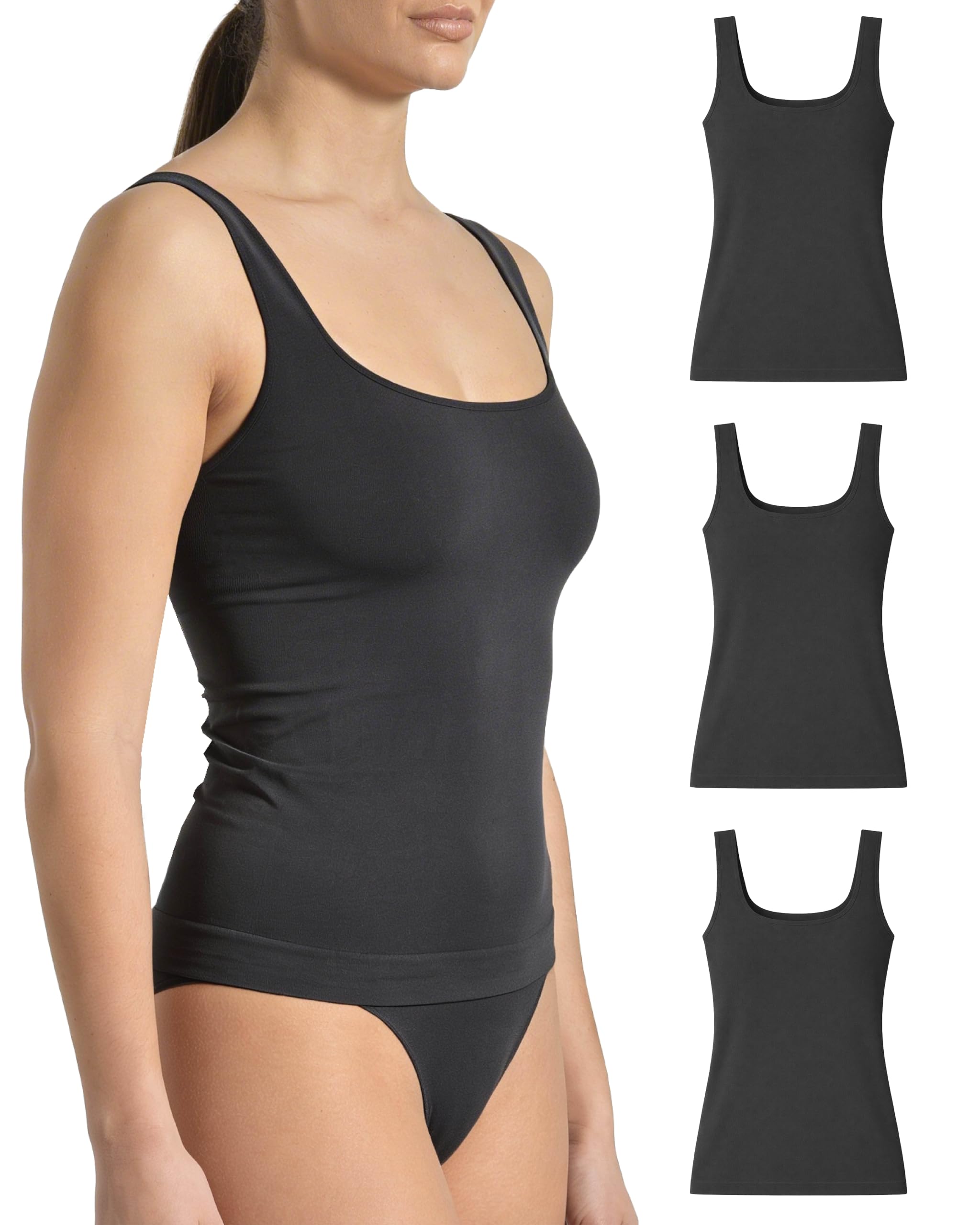 Risalti Tank Tops Women Microfibre Wide Shoulder 3 Pack - Womens Tops Seamless, Vest Top, Camisole Tops For Women Elegant, Women's Vests Softer than Cotton Vests For Women - Made in Italy