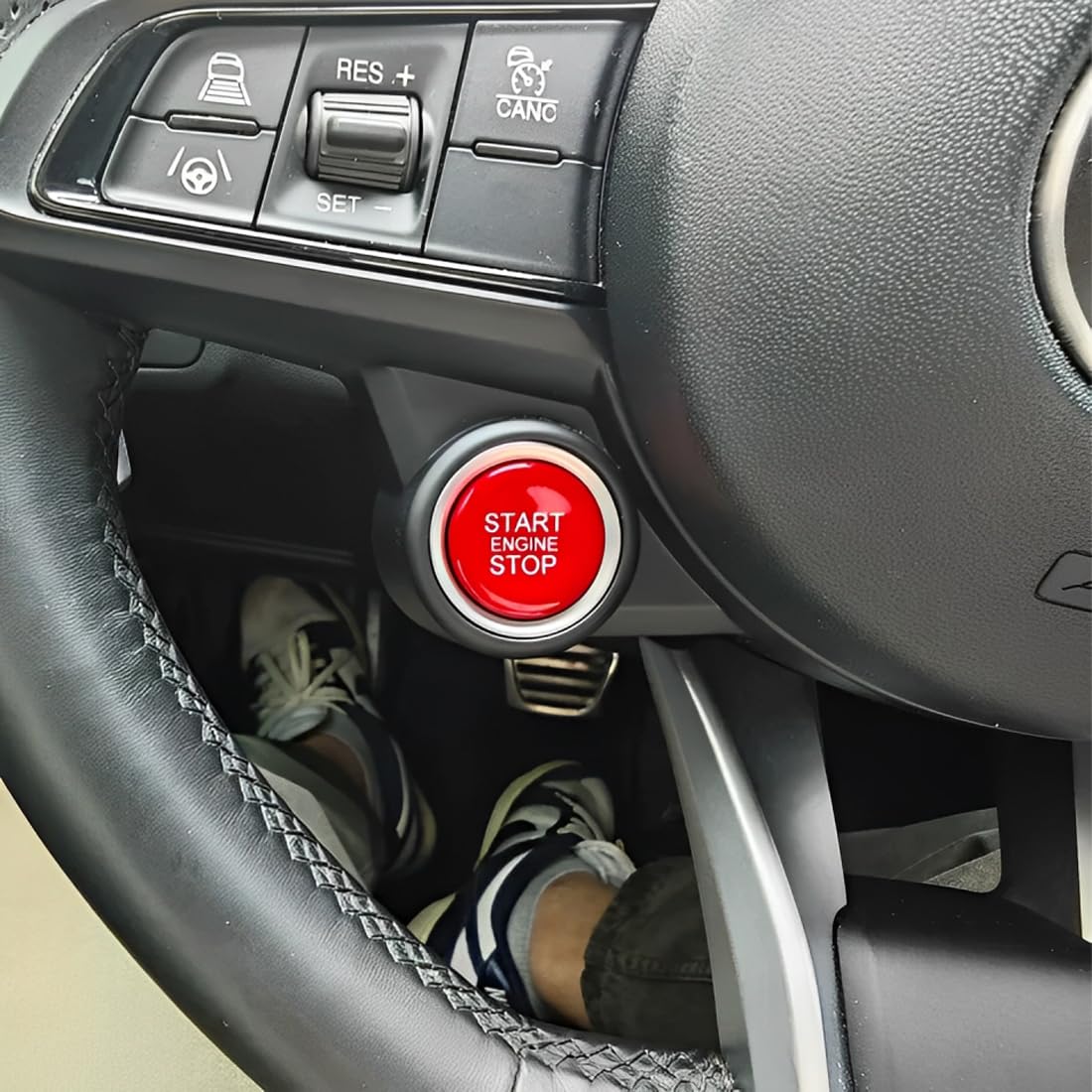 ANGELGUOGUO Red ABS Car Engine Start Stop Switch Button Cover Trim Replacement for Alfa Romeo Giulia Stelvio 2017 2018 2019 2020